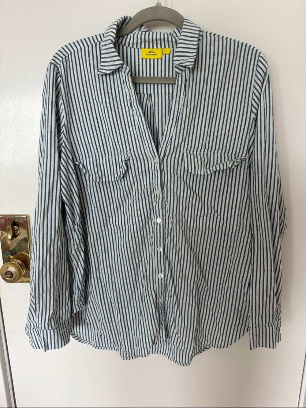 Roller Rabbit White and Navy Striped Button-Front Shirt